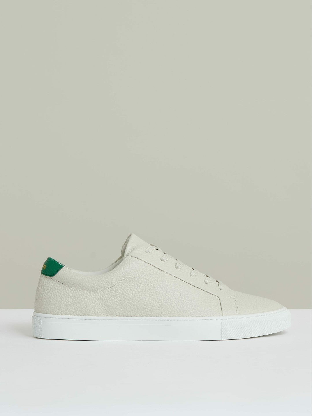 Tumbled-Leather Low-Top Trainers Off White/Green | Men