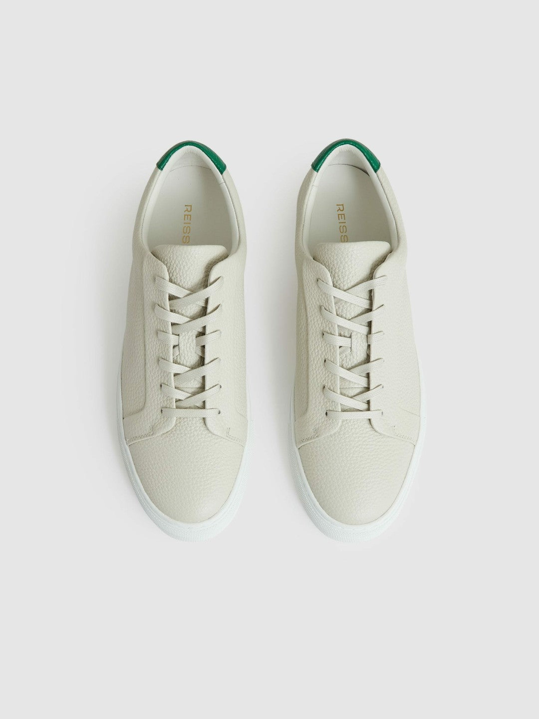 Tumbled-Leather Low-Top Trainers Off White/Green | Men