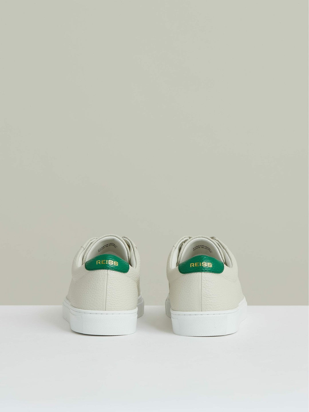 Tumbled-Leather Low-Top Trainers Off White/Green | Men
