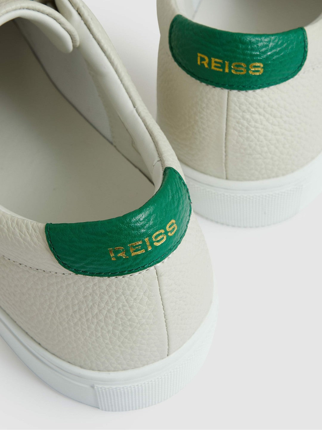 Tumbled-Leather Low-Top Trainers Off White/Green | Men