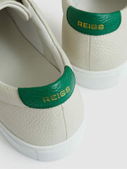 Tumbled-Leather Low-Top Trainers Off White/Green | Men