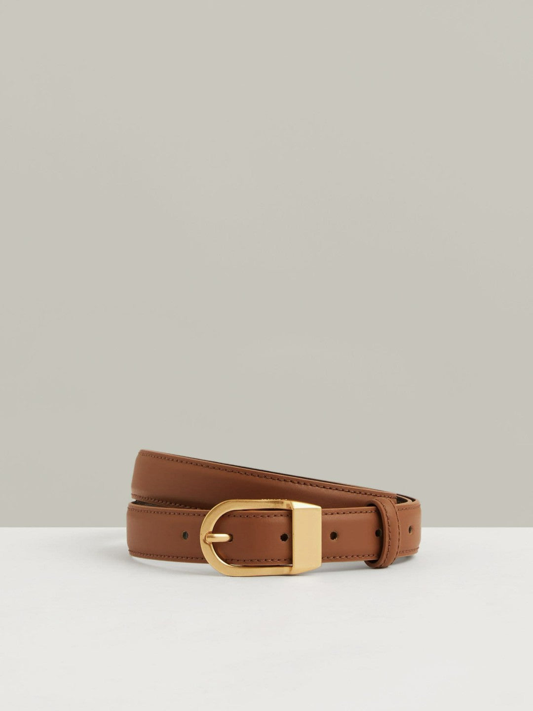 Leather Curved-Buckle Belt Tan | Women