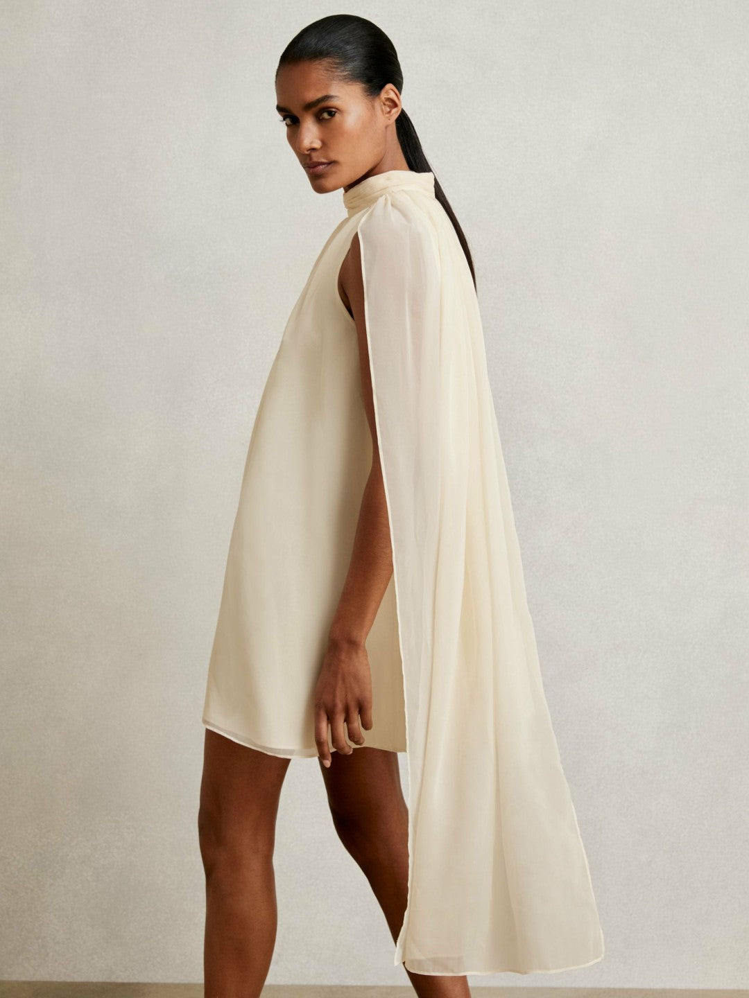 Draped Chiffon Sleeveless Mini Dress Ivory | Women