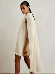 Draped Chiffon Sleeveless Mini Dress Ivory | Women