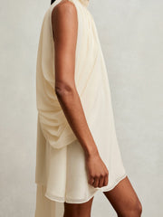 Draped Chiffon Sleeveless Mini Dress Ivory | Women