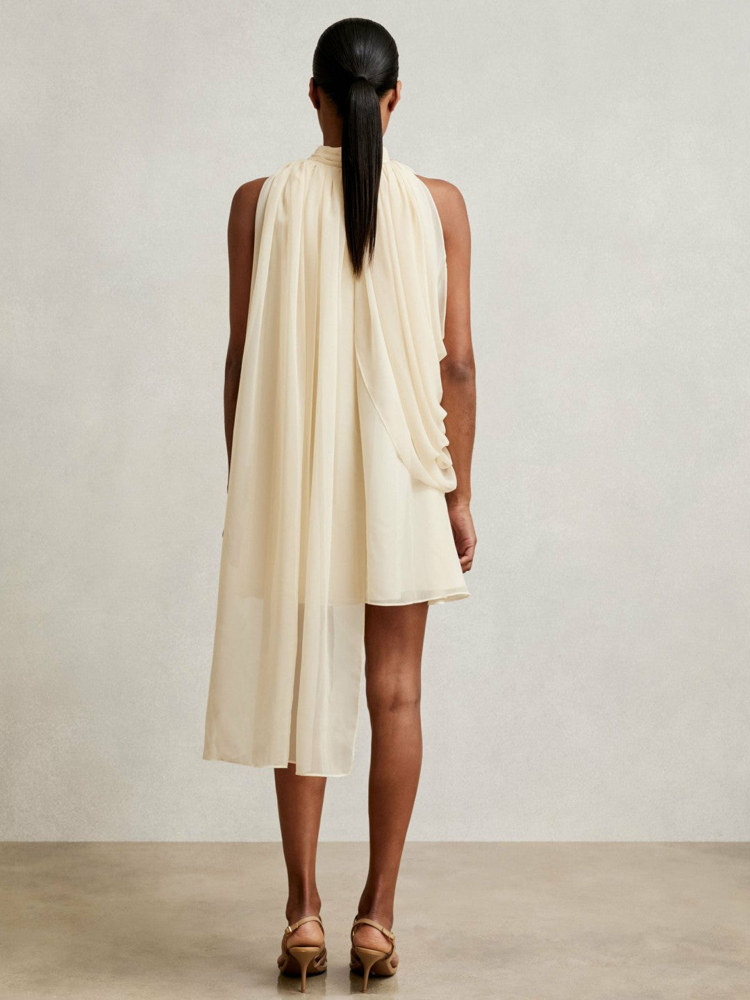 Draped Chiffon Sleeveless Mini Dress Ivory | Women