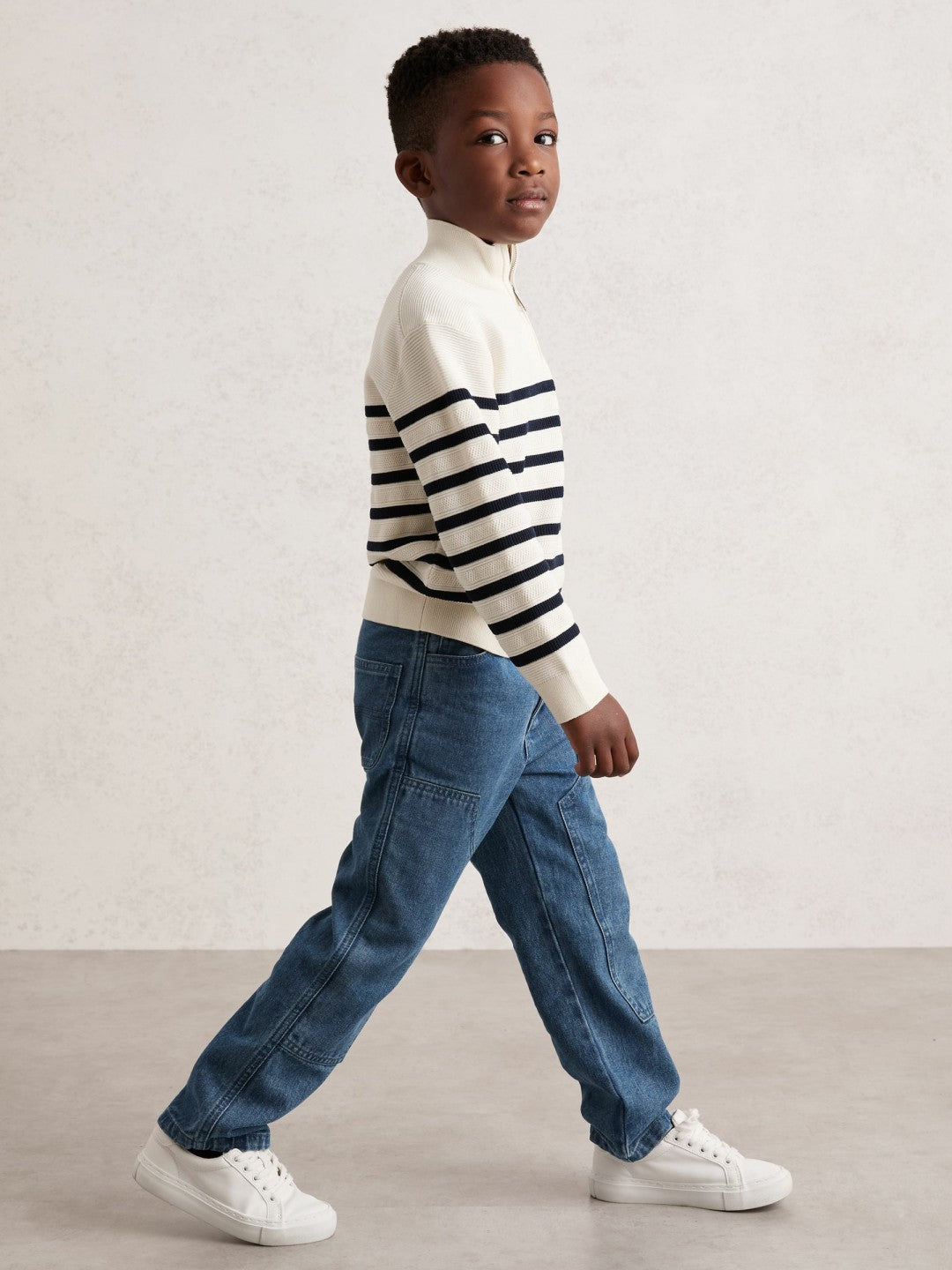 3-9 yrs Cotton-Blend Stripe Half-Zip Jumper White | Children & Baby