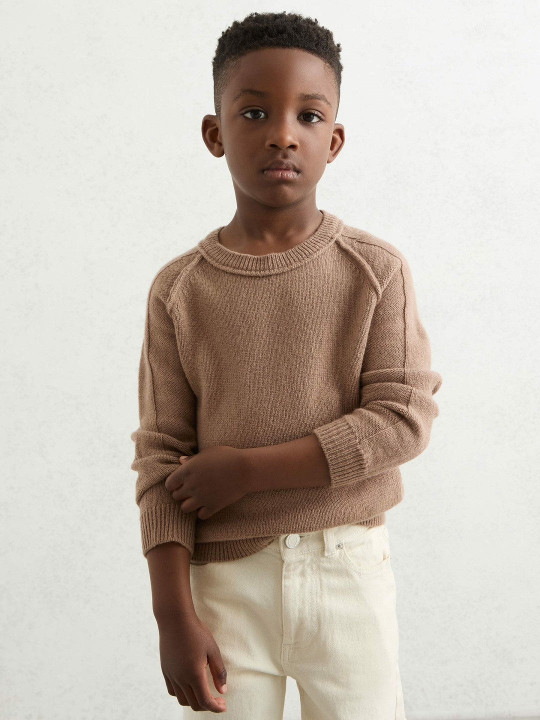3-9 yrs Wool-Cashmere Reverse-Seam Jumper Camel | Children & Baby