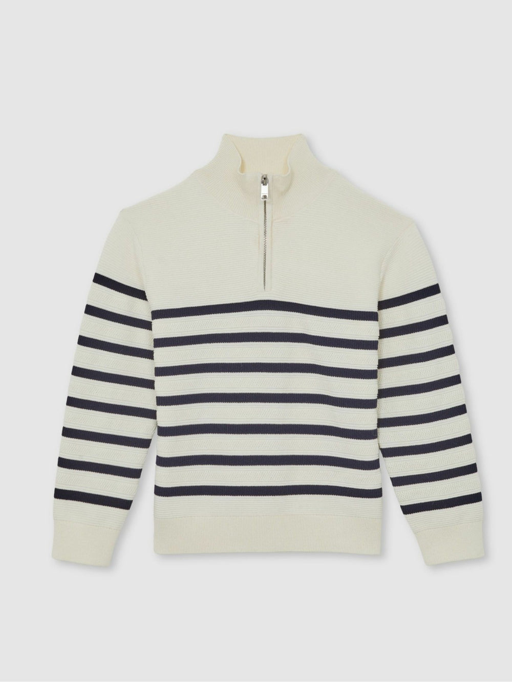 9-13 yrs Cotton-Blend Stripe Half-Zip Jumper White | Children & Baby
