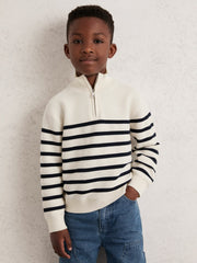 9-13 yrs Cotton-Blend Stripe Half-Zip Jumper White | Children & Baby