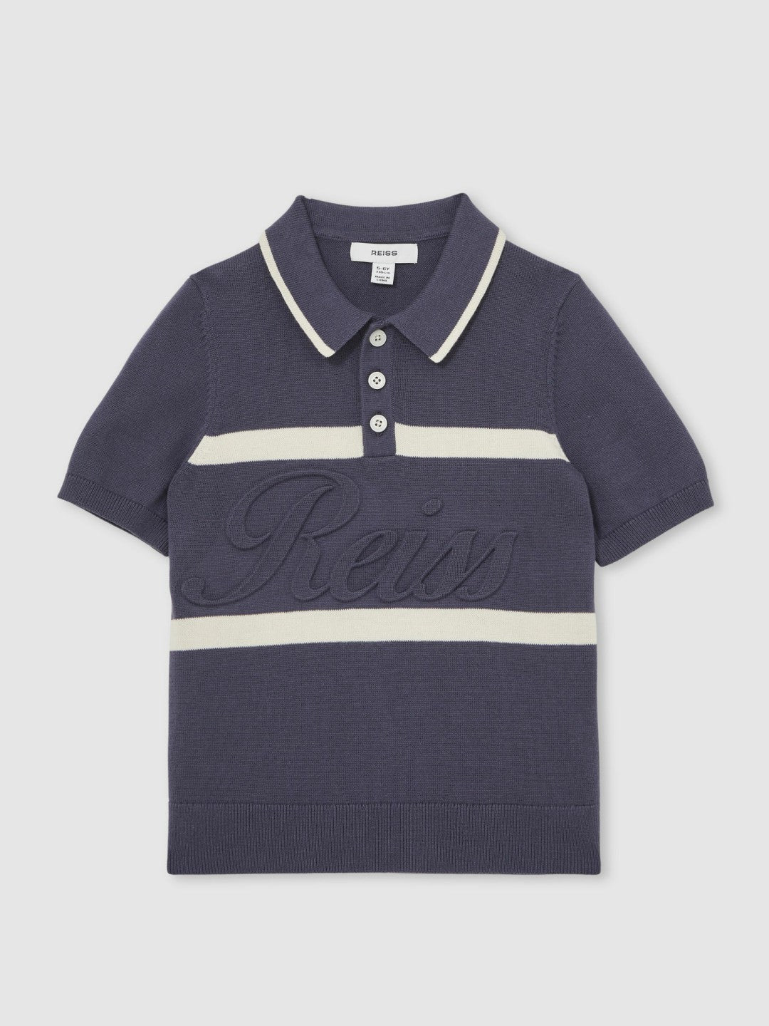 3-9 yrs Cotton Logo-Embossed Knit Polo Shirt Indigo Blue/White | Children & Baby