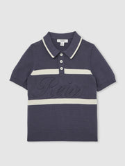 3-9 yrs Cotton Logo-Embossed Knit Polo Shirt Indigo Blue/White | Children & Baby