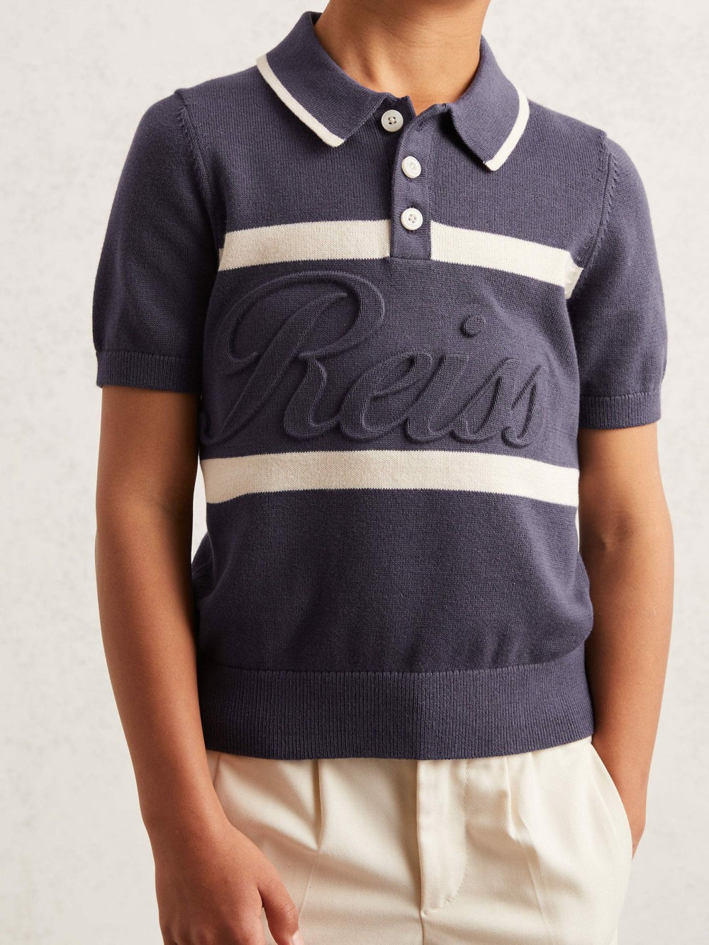 3-9 yrs Cotton Logo-Embossed Knit Polo Shirt Indigo Blue/White | Children & Baby