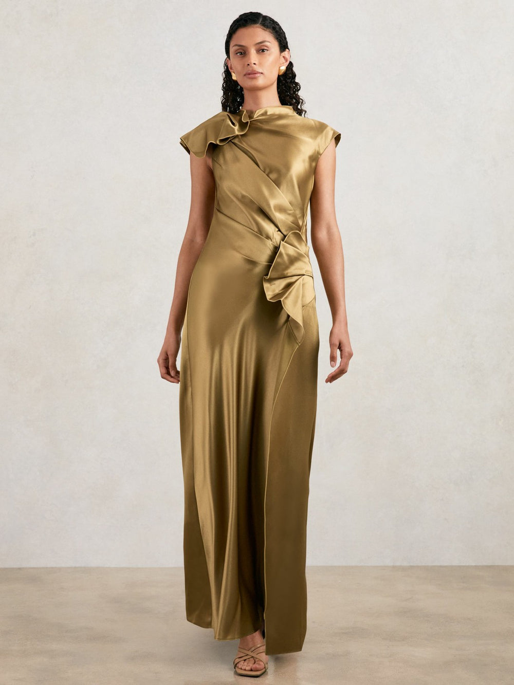 Acler Draped Satin Midi Dress Gold Moss | Women