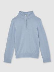 13-14 yrs Merino Wool Half-Zip Funnel Neck Jumper Soft Blue Melange | Children & Baby