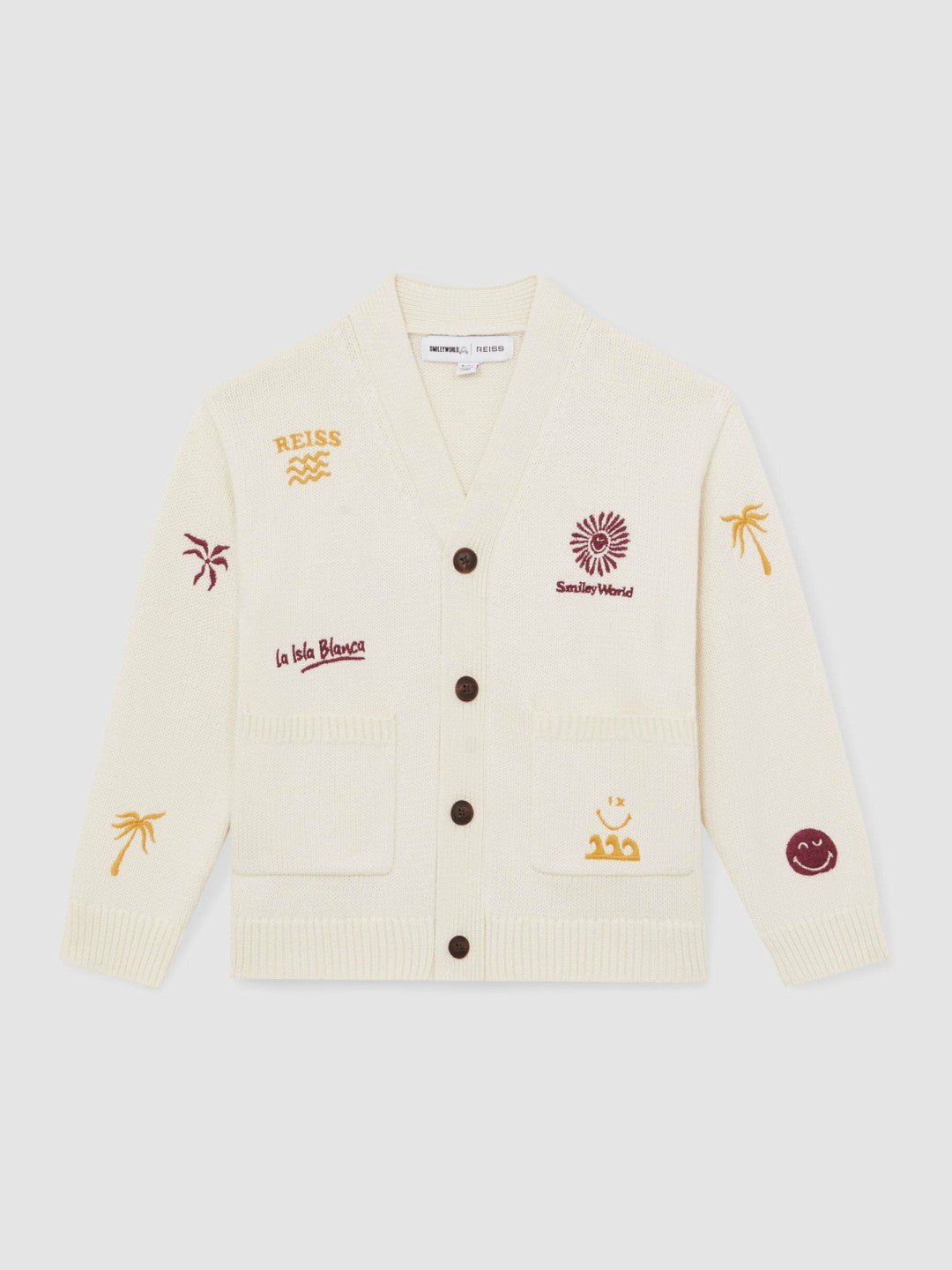 13-14 yrs SmileyWorld Embroidery Cardigan Unisex Fit Off White | Children & Baby