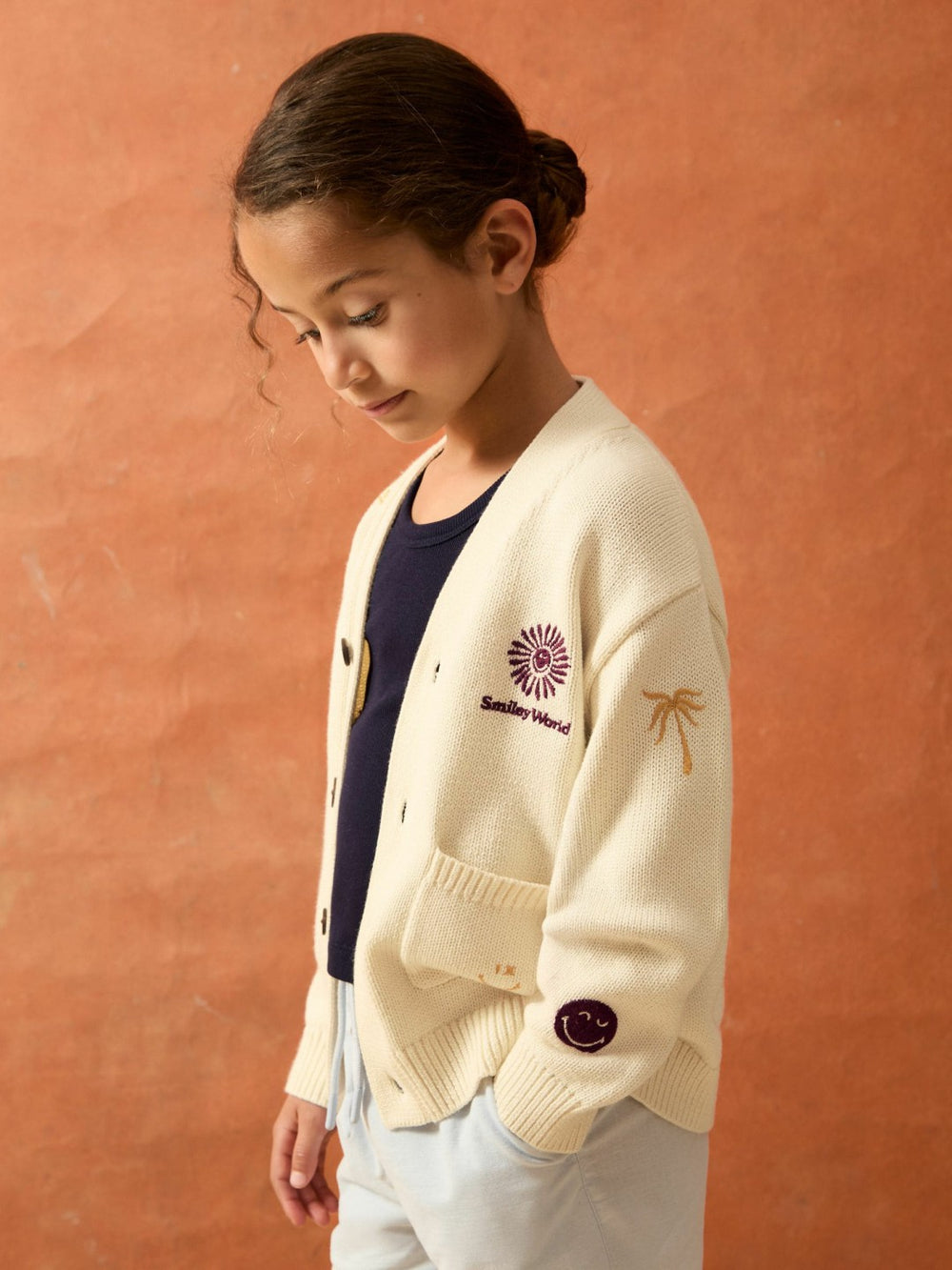 13-14 yrs SmileyWorld Embroidery Cardigan Unisex Fit Off White | Children & Baby