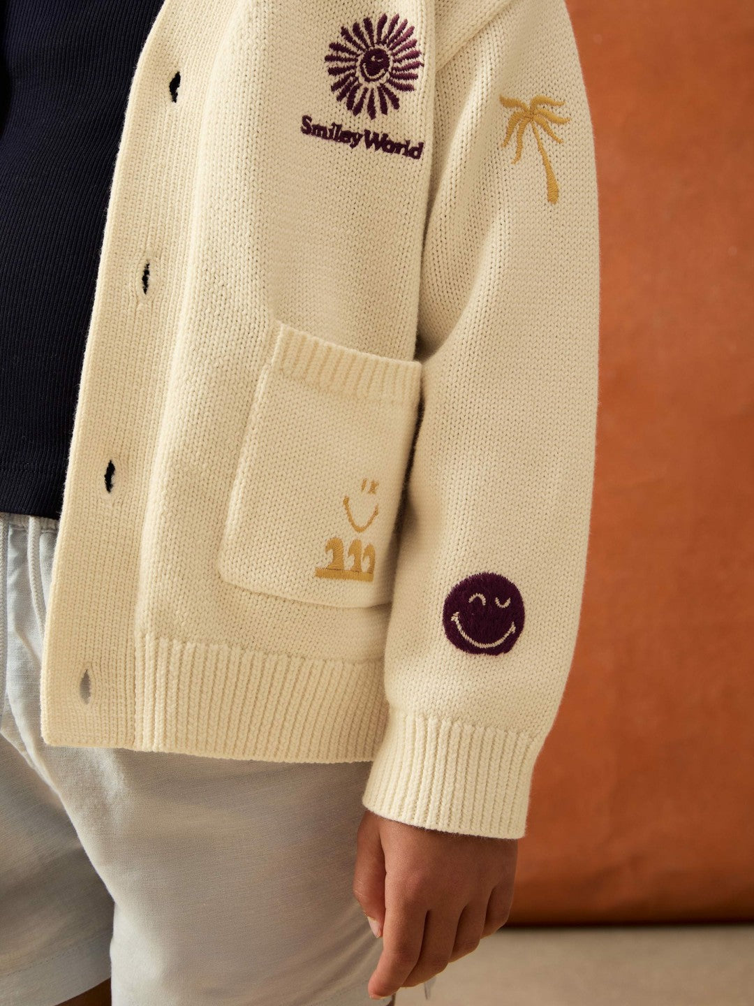 13-14 yrs SmileyWorld Embroidery Cardigan Unisex Fit Off White | Children & Baby