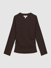 13-14 yrs Cotton Ruched Long-Sleeve T-Shirt with Stretch Chocolate | Children & Baby