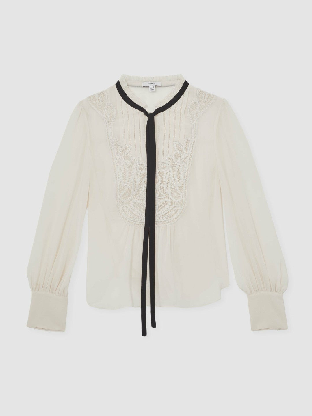 Lace-Embroidered Tie-Neck Shirt Cream | Women