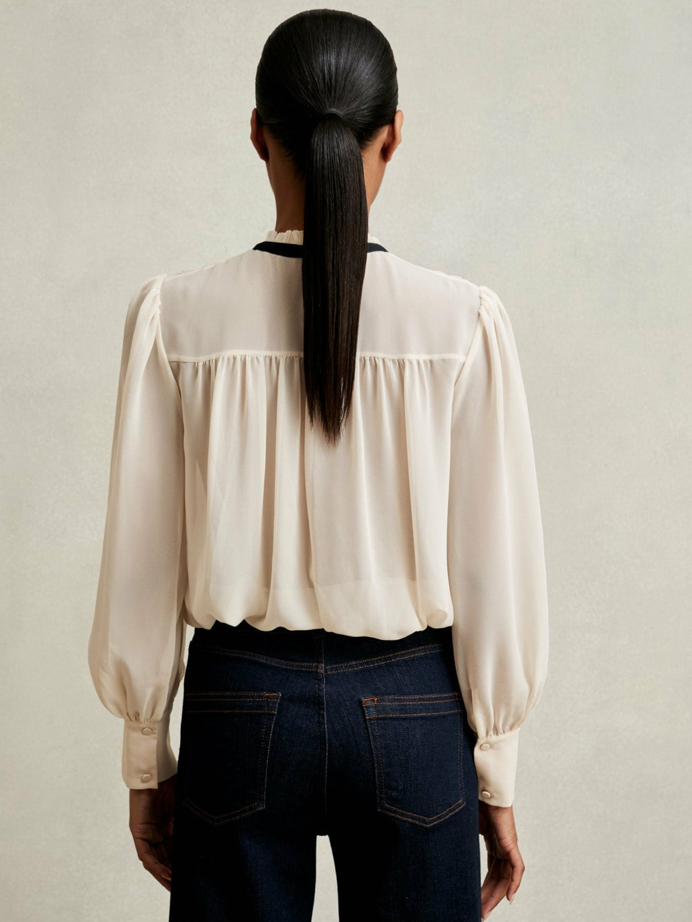 Lace-Embroidered Tie-Neck Shirt Cream | Women