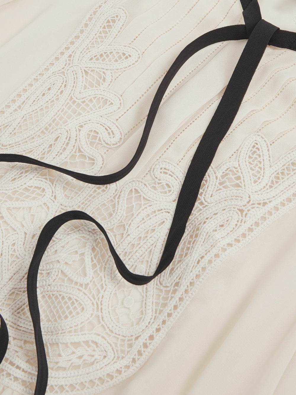 Lace-Embroidered Tie-Neck Shirt Cream | Women