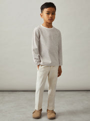 13-14 yrs Stretch-Cotton Stripe T-Shirt Off White/Camel | Children & Baby