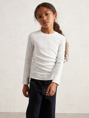 4-9 yrs Cotton Ruched Long-Sleeve T-Shirt with Stretch Ivory | Children & Baby