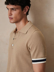 | Ché Cotton Knit Polo Shirt Camel Brown | Men