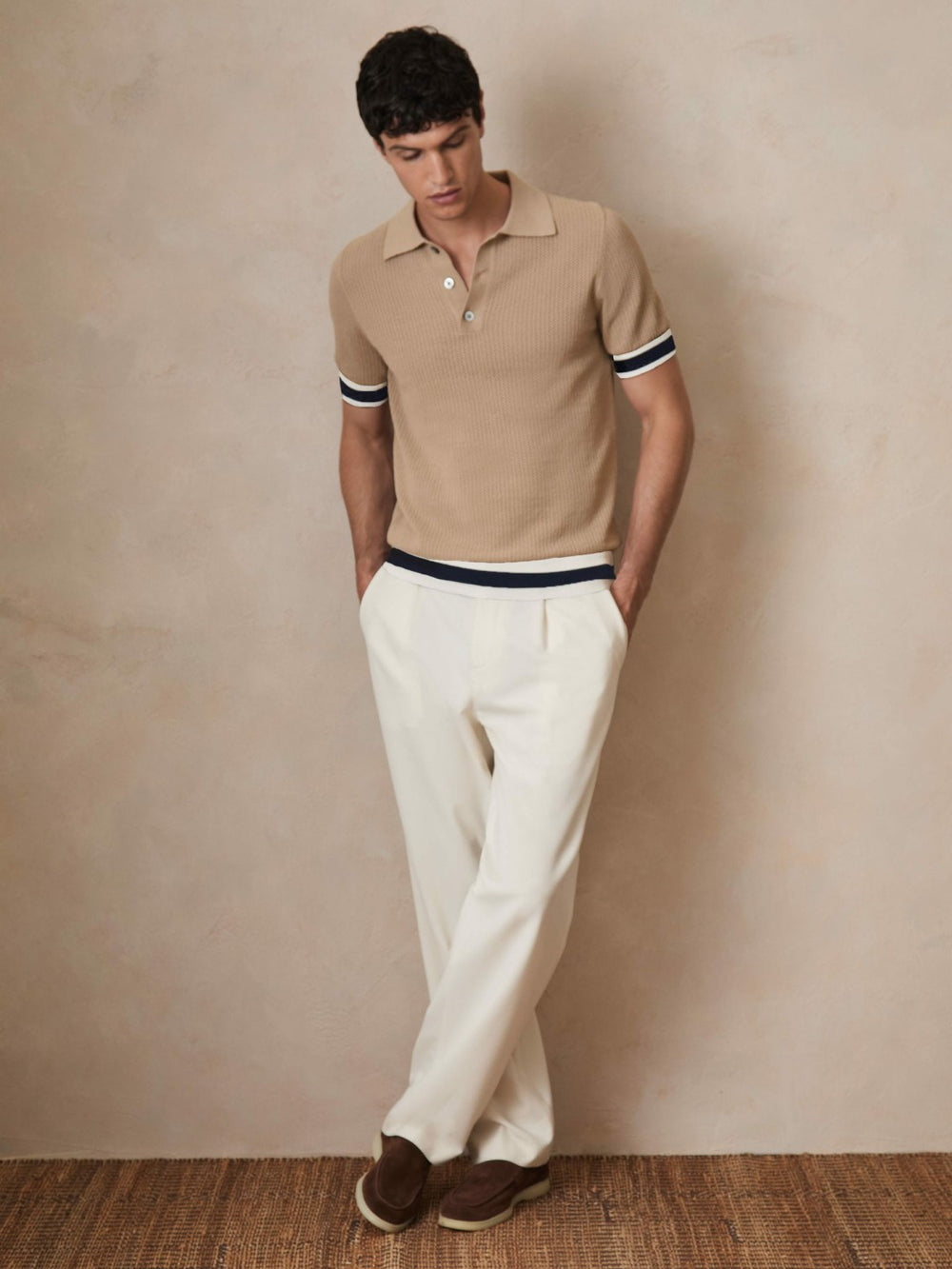 | Ché Cotton Knit Polo Shirt Camel Brown | Men