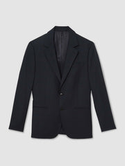 Slim-Fit Wool Single Breasted Check Suit Blazer Navy | Men