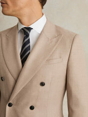 Slim-Fit Wool-Blend Double-Breasted Suit Blazer Oatmeal Brown | Men