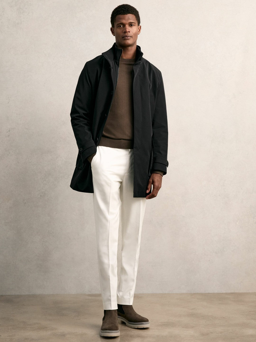 Hybrid Removable-Gilet Overcoat Black | Men