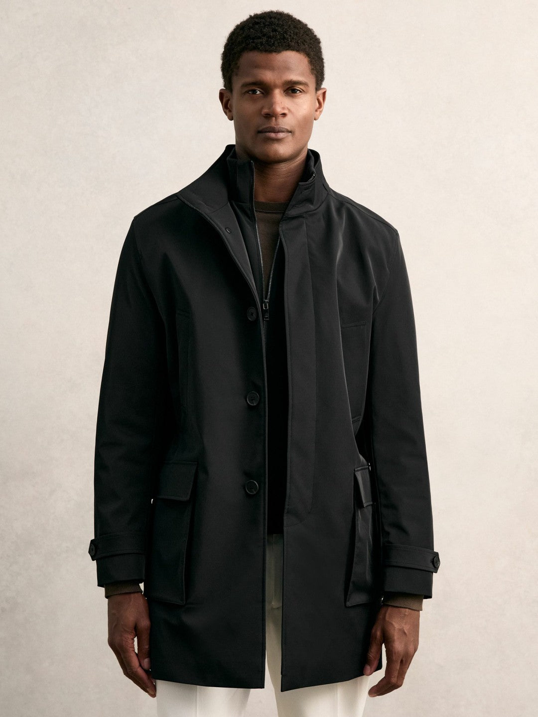 Hybrid Removable-Gilet Overcoat Black | Men