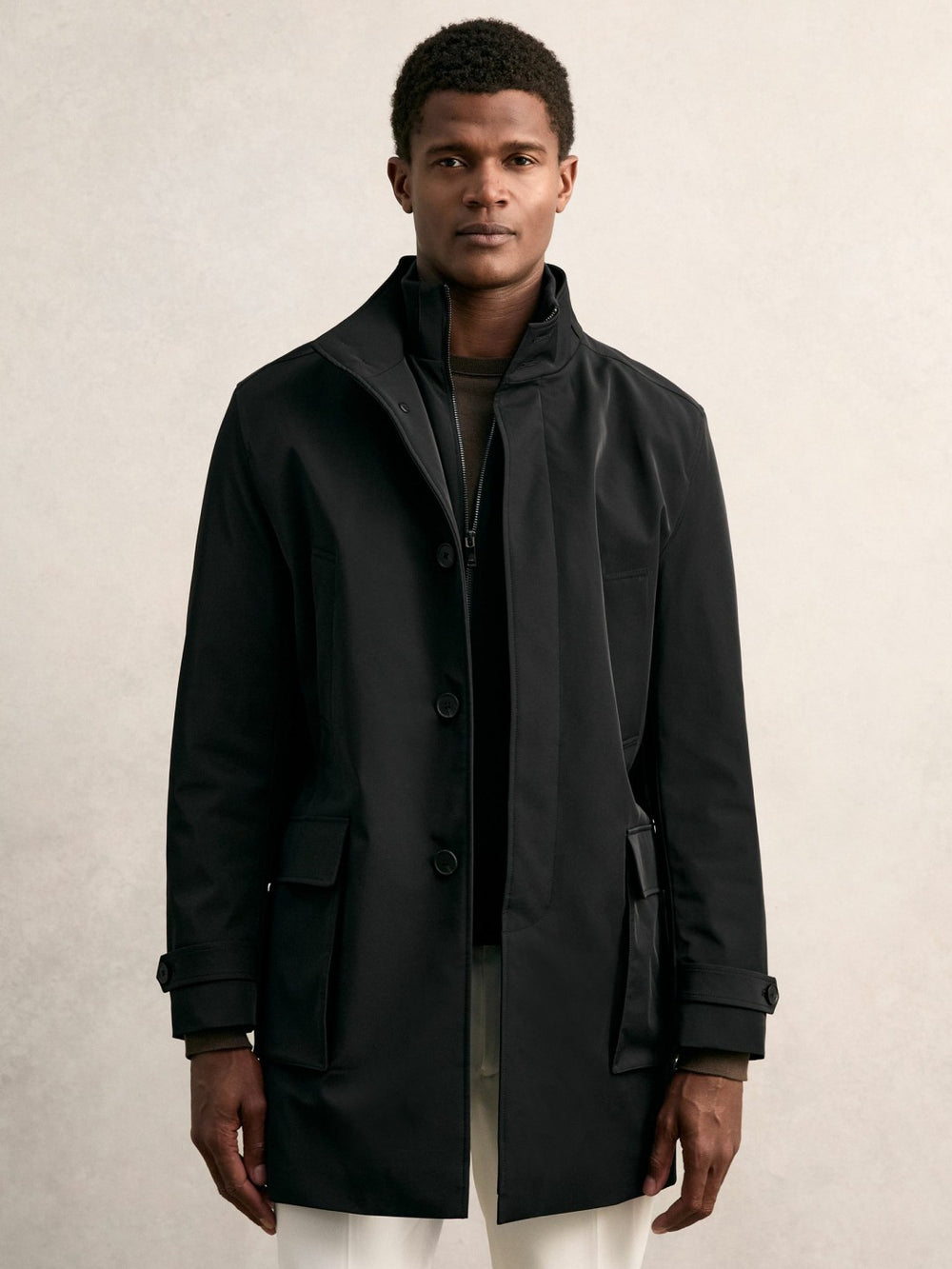 Hybrid Removable-Gilet Overcoat Black | Men
