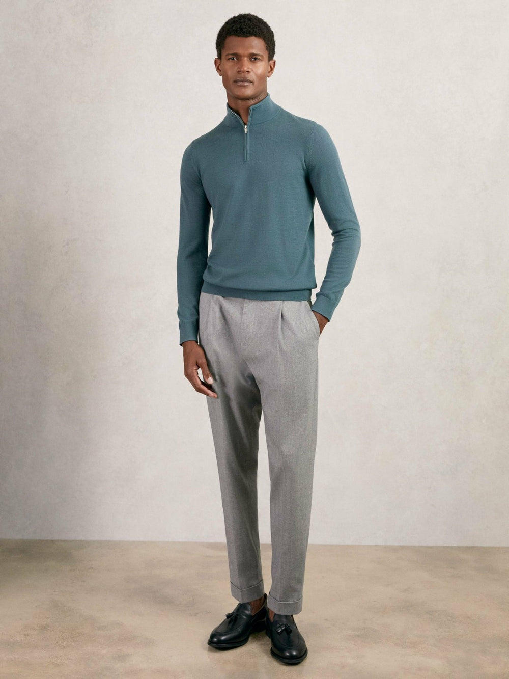 Merino Wool Half Zip Jumper Orion Blue | Men