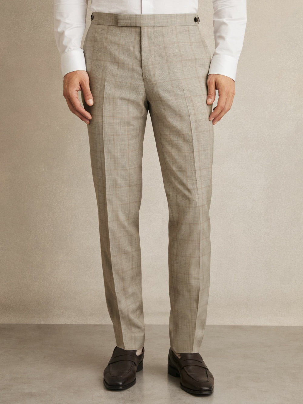Slim-Fit Wool Check Suit Trousers Oatmeal Brown | Men