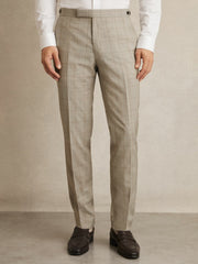Slim-Fit Wool Check Suit Trousers Oatmeal Brown | Men