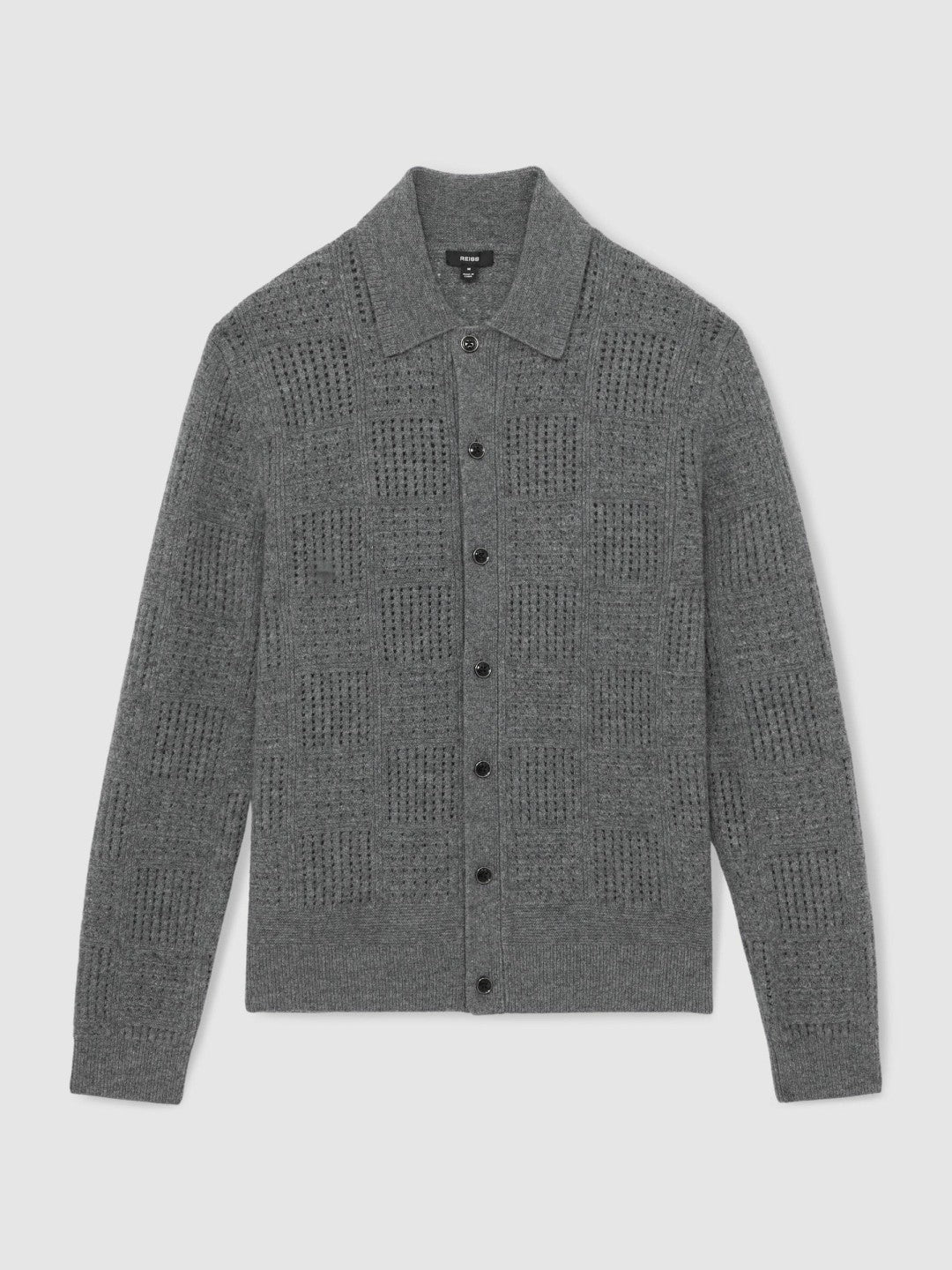 Wool Button Through Pointelle Shirt Mid Grey | Men