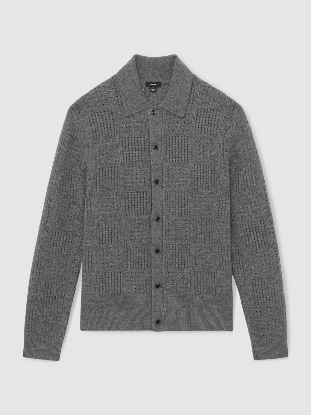 Wool Button Through Pointelle Shirt Mid Grey | Men