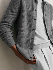 Wool Button Through Pointelle Shirt Mid Grey | Men