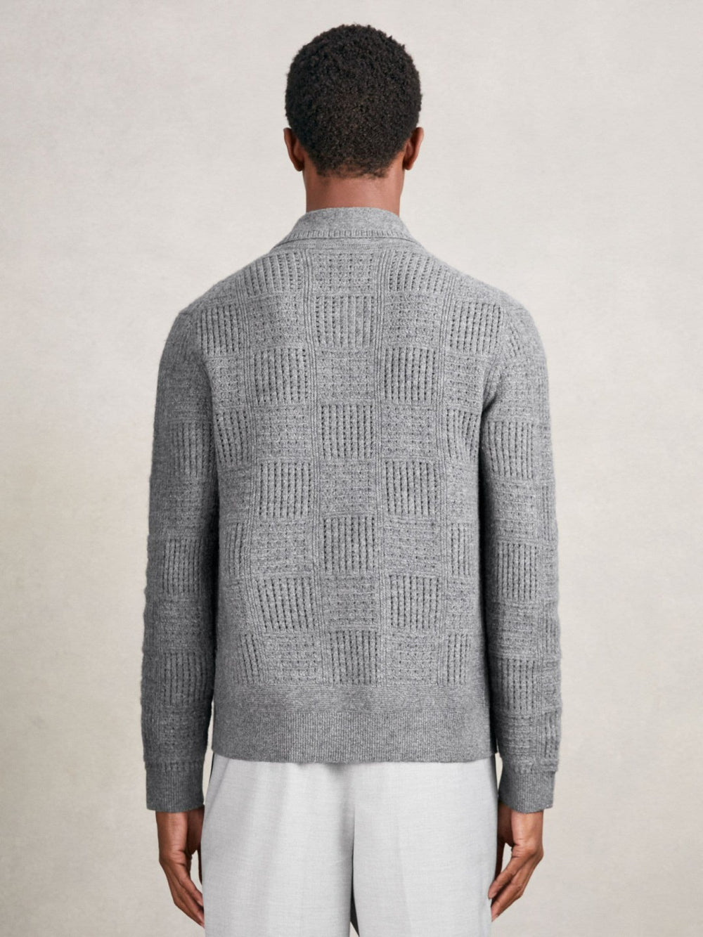 Wool Button Through Pointelle Shirt Mid Grey | Men