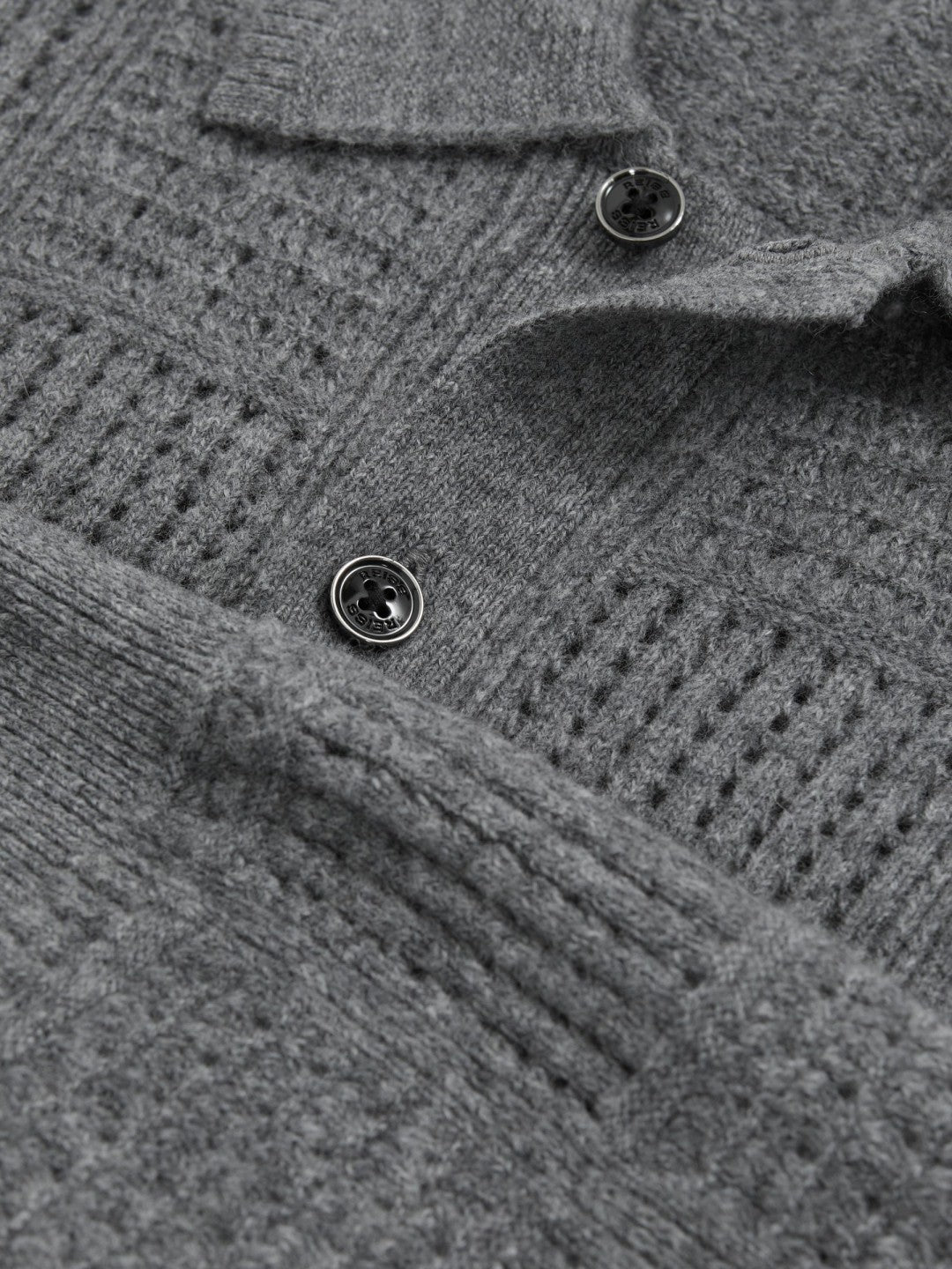Wool Button Through Pointelle Shirt Mid Grey | Men