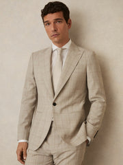 Slim-Fit Single-Breasted Wool Check Suit Blazer Oatmeal Brown | Men