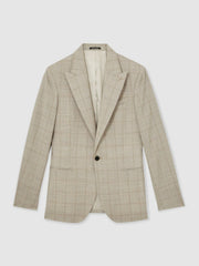 Slim-Fit Single-Breasted Wool Check Suit Blazer Oatmeal Brown | Men