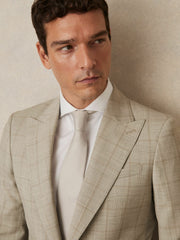 Slim-Fit Single-Breasted Wool Check Suit Blazer Oatmeal Brown | Men