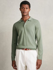 Merino Wool Long-Sleeve Polo Shirt Harper Green | Men