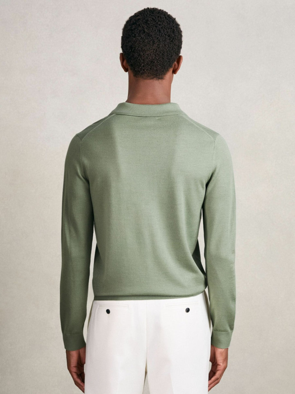 Merino Wool Long-Sleeve Polo Shirt Harper Green | Men