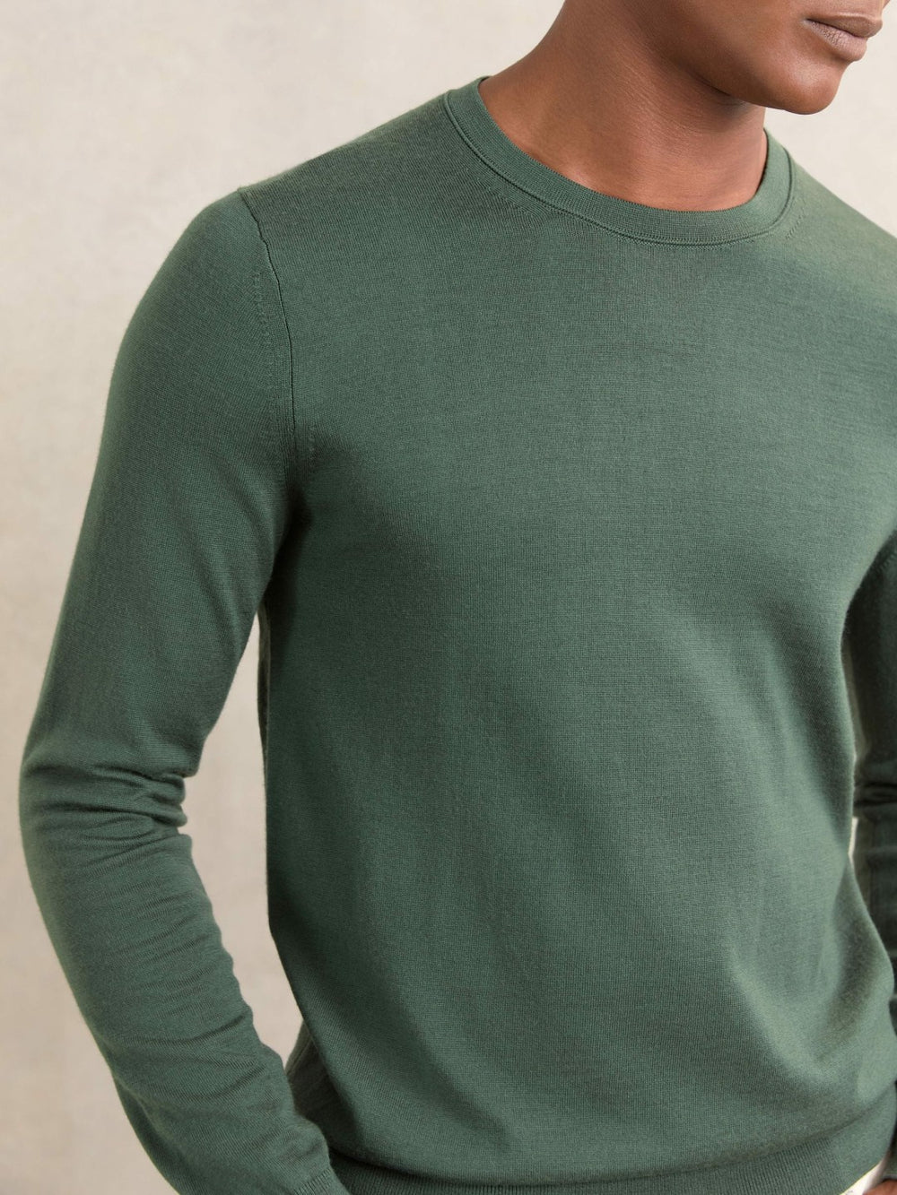 Merino-Wool Crew-Neck Jumper Kale Green | Men