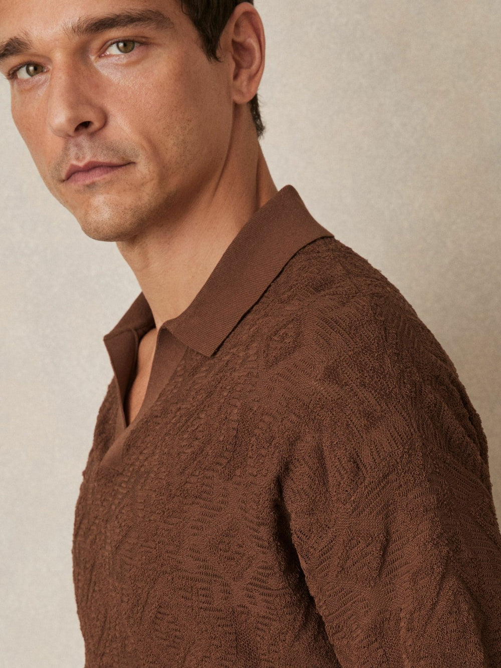 Jacquard Loop-Stitch Polo Shirt Tobacco | Men